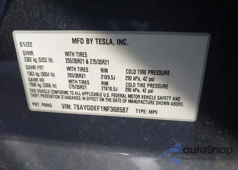 2022 Tesla Model Y Performance Dual Motor All-Wheel Drive из США, поврежденный, VIN 7SAYGDEF1NF368587